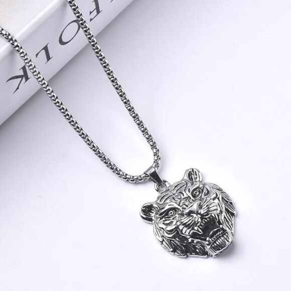 Brand New Tiger Head Silver Necklace - Picture 1 of 8